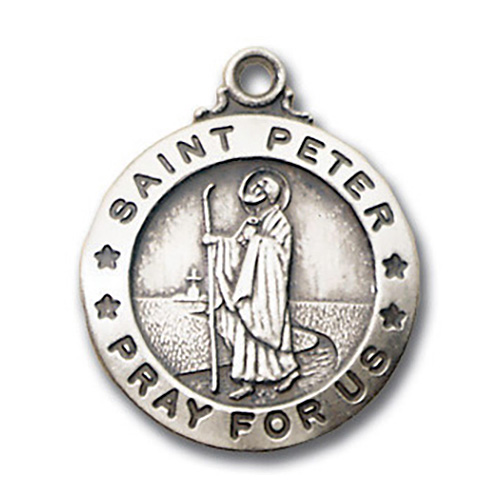 Sterling Silver 3/4in Saint Peter 18in Necklace