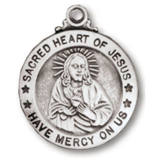 Sterling Silver 3/4in Sacred Heart 18in Necklace