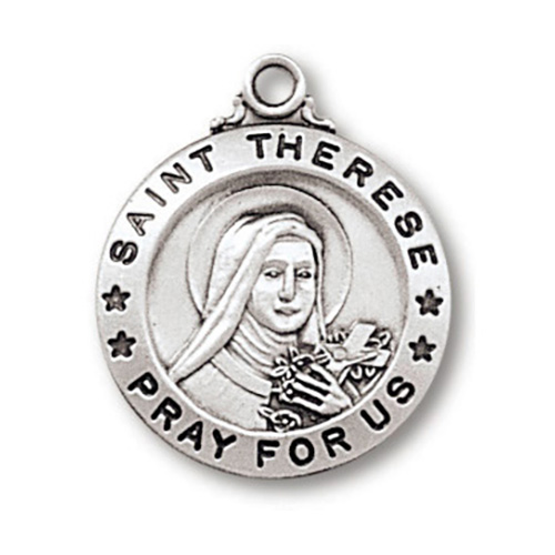 Sterling Silver 3/4in Saint Therese Medal 18in Necklace