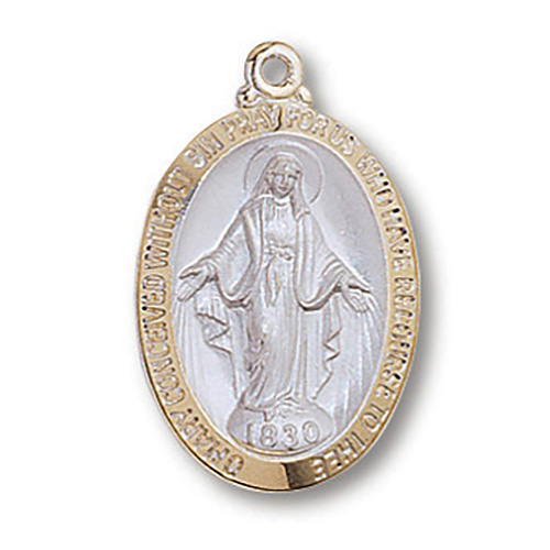 Gold-Plated Sterling Silver 3/4in Miraculous Medal with 18in Chain