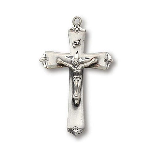 Sterling Silver 1in Budded Crucifix on 18in Chain
