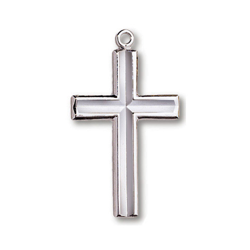 Sterling Silver 1 1/8in Beveled Latin Cross on 24in Necklace