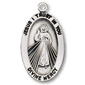 Sterling Silver 15/16in Divine Mercy Medal 18in Necklace