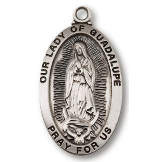 Sterling Silver 7/8in Our Lady of Guadalupe 18in Necklace
