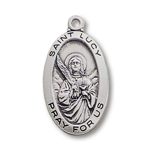Sterling Silver 15/16in Saint Lucy Medal 18in Necklace