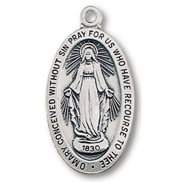 Sterling Silver 1in Miraculous Medal 18in Necklace