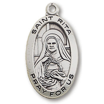 Sterling Silver 15/16in Saint Rita Medal 18in Necklace