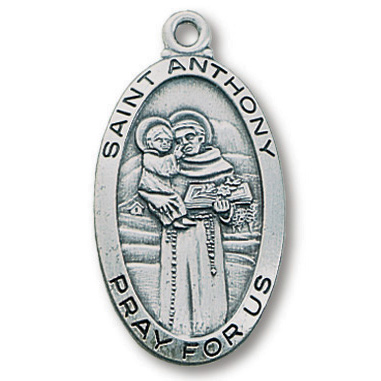 Sterling Silver 1in Oval Saint Anthony Medal 24in Necklace