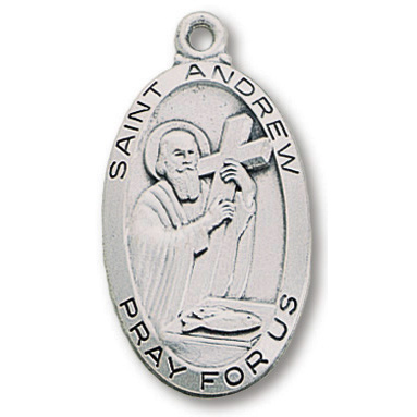 Sterling Silver 1in Oval Saint Andrew Medal 24in Necklace MC-483AW