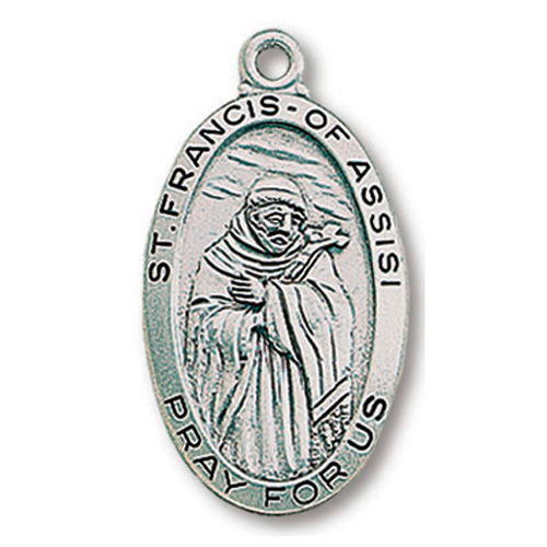 Sterling Silver 1in Oval Saint Francis Medal 24in Necklace