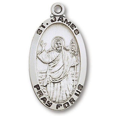 Sterling Silver 1in Oval Saint James Medal 24in Necklace MC-483JA