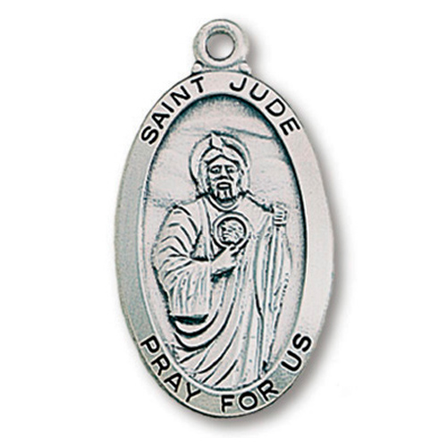 Sterling Silver 1in Oval Saint Jude Medal 24in Necklace