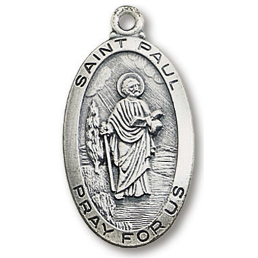 Sterling Silver 1in Oval Saint Paul Medal 24in Necklace