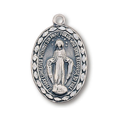 Sterling Silver 13/16in Miraculous Medal 18in Necklace