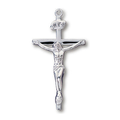Sterling Silver 1in INRI Crucifix and 18in Steel Chain