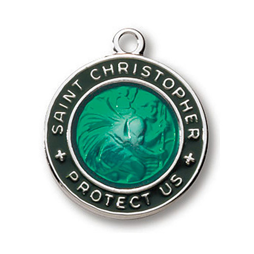 Sterling Silver Green St. Christopher 18in Necklace 