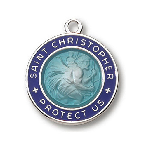  Sterling Silver Light Blue St. Christopher Necklace 18in
