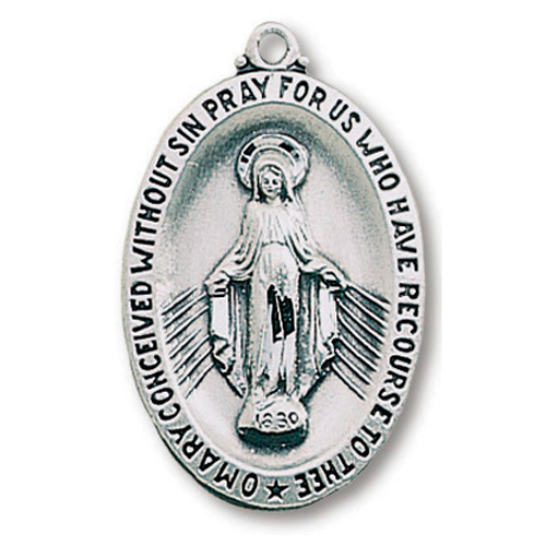 Sterling Silver 1 1/8in Miraculous Medal 24in Necklace