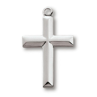 Sterling Silver 3/4in Latin Beveled Cross on 18in Necklace