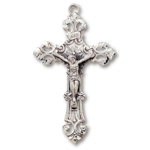 Sterling Silver 1 1/2in Filigree Crucifix with 24in Necklace