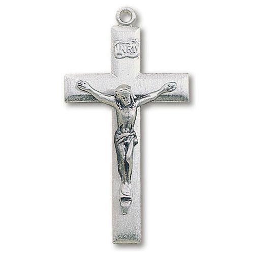 Sterling Silver Men's 1 5/8in Block Crucifix Necklace