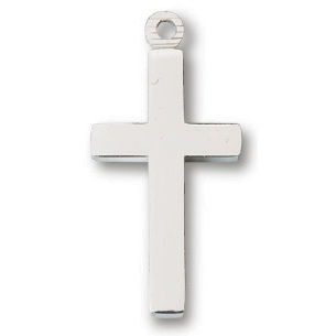 Sterling Silver 13/16in Latin Cross 18in Necklace