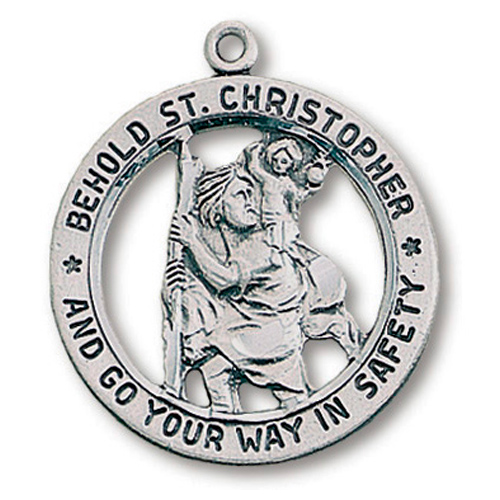 Sterling Silver 1in Cut-Out St. Christopher Medal on 24in Chain