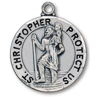 Sterling Silver 1in Round Saint Christopher Medal 24in Necklace