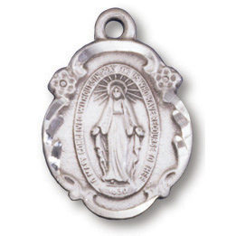 Sterling Silver 5/8in Miraculous Medal 18in Necklace