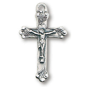 Sterling Silver 3/4in Budded Crucifix 18in Necklace