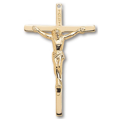 18kt Gold Plated 1 1/2in Thin Crucifix on 24in Chain
