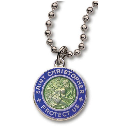 Silver Plated Royal Blue St. Christopher Necklace Two Pack