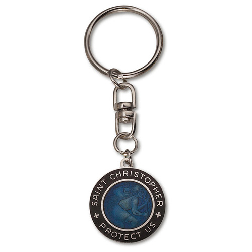 St. Christopher Dark Blue and Black Medal Key Ring Two Pack 
