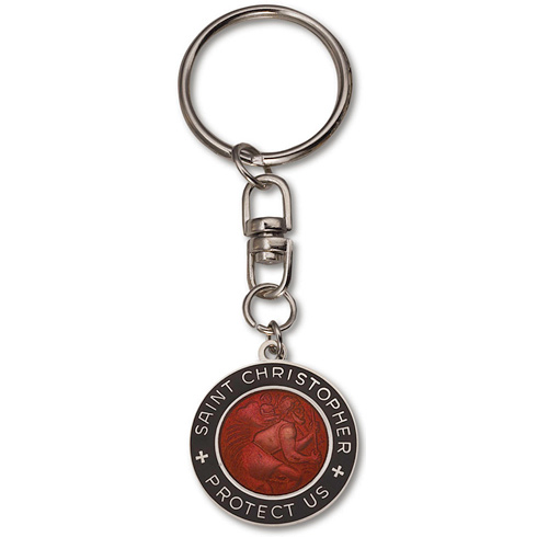 St. Christopher Red and Black Medal Key Ring Two Pack 