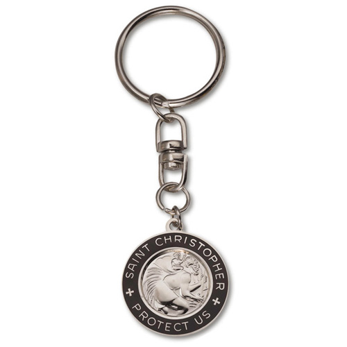 St. Christopher Silver and Black Medal Key Ring Two Pack 