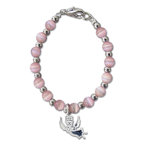 Baby's First Bracelet Pink Beads with Angel