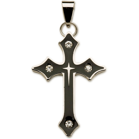 Stainless Steel 1 5/16in Enameled Cross 18in Necklace