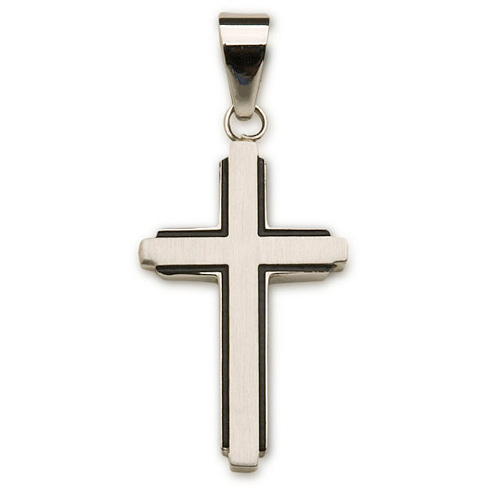 Stainless Steel 1 1/4in Enameled Cross 18in Necklace