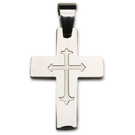 Stainless Steel 1 1/8in Engraved Cross 18in Necklace
