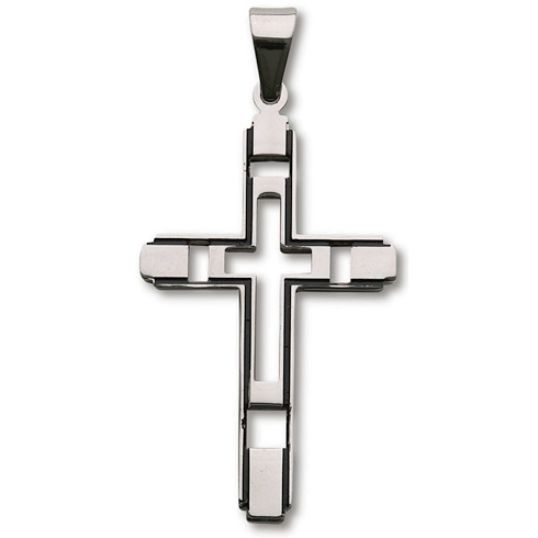 Stainless Steel 1 3/4in Cut-Out Latin Cross 24in Necklace