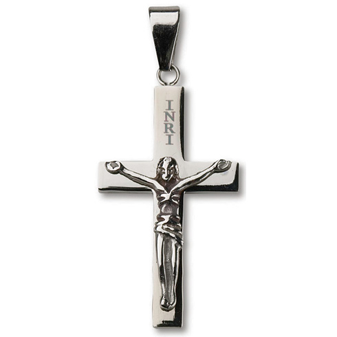 Stainless Steel 1 1/2in INRI Crucifix 24in Necklace