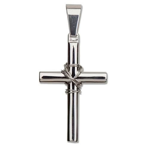 Stainless Steel 1 1/4in Silver Wire Cross 24in Necklace
