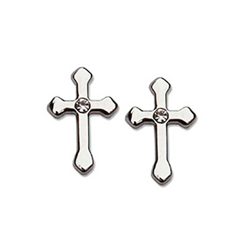 Stainless Steel 7/16in CZ Passion Cross Earrings