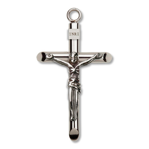 Stainless Steel 1 1/4in Cylinder Crucifix 24in Necklace