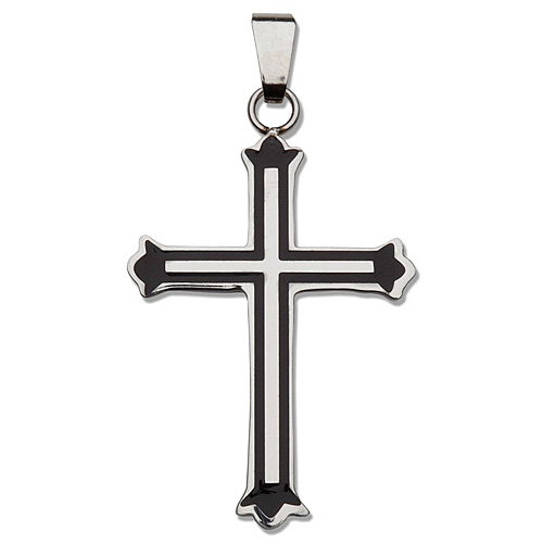 Stainless Steel 1 3/16in Budded Cross 24in Necklace