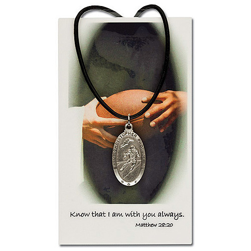 Pewter Boy's St. Christopher Football Necklace