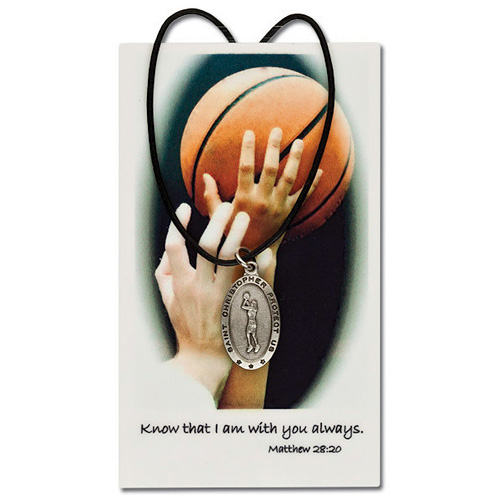 Girl's St. Christopher Basketball Necklace Pewter