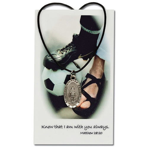Girl's St. Christopher Soccer Necklace Pewter