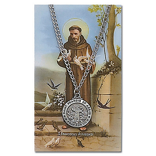 24in Saint Francis Pewter Medal Necklace on Holy Card