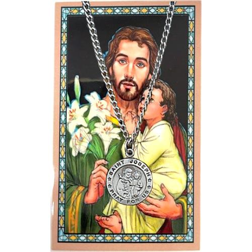 Saint Joseph Pewter Medal Necklace with Holy Card